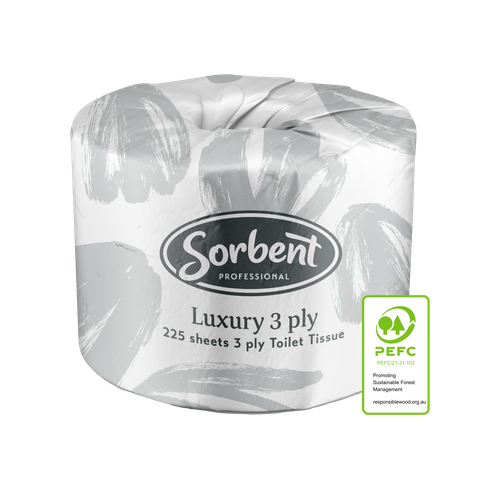 SORBENT LUXURY 3 PLY TOILET PAPER 225 SHEETS