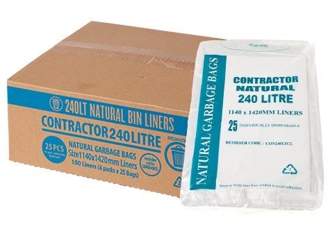 240L H/DUTY CLEAR BIN LINERS FLAT PACK - BOX OF 100