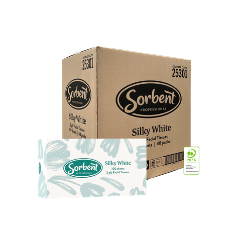SORBENT SILKY WHITE FACIAL TISSUES 2 PLY 100 SHEET x 48