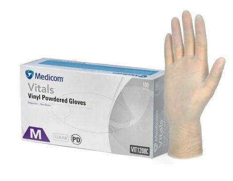 VINYL POWDERED GLOVES CLEAR MEDIUM PACK OF 100