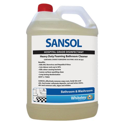 WHITELEY SANSOL HOSPITAL GRADE DISINFECTANT BATHROOM CLEANER 5LT