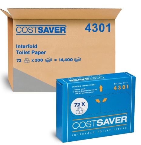 KC COSTSAVER INTERFOLD TOILET PAPER TISSUE 200 SHEETS x 72