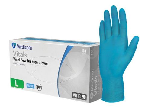 VITALS BLUE VINYL POWDER FREE GLOVE LARGE PACK OF 100