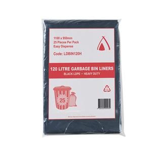 Garbage Bag 120L 950 x 1100mm Black HD 4x25