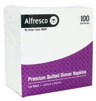 Dinner Napkin 2Ply Quilted Quarter Fold White 10 x 100