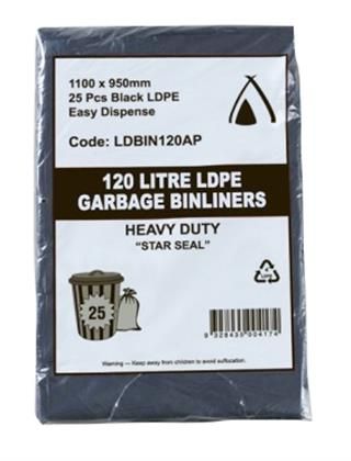 Garbage Bag 120L 950 x 1100mm Black MD 4x25