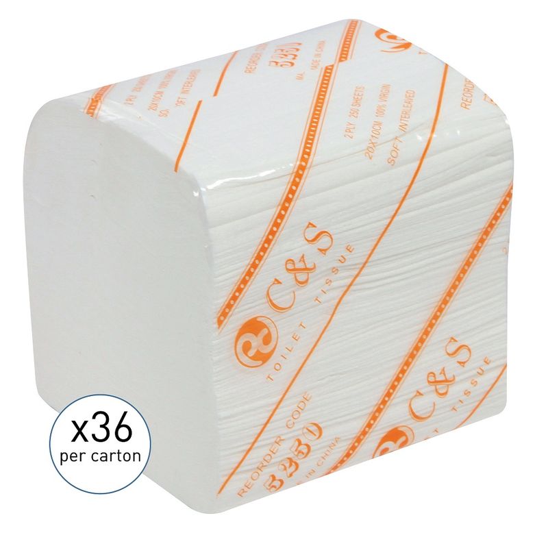 CLEAN & SOFT 2-ply Interleaved Toilet Tissue 250 Sheet (36)