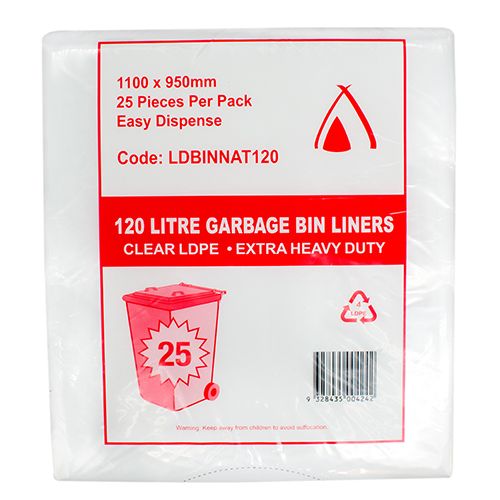 Garbage Bag 120L 950 x 1100mm Natural XHD 4x25