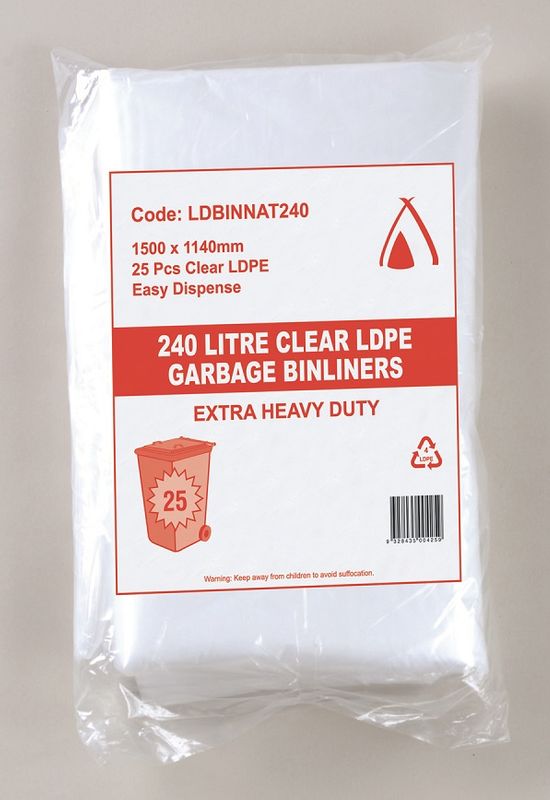 Garbage Bag 240L 1150 x 1500mm Natural XHD 4x25