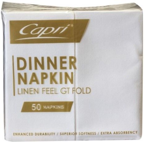 CAPRI Linen Feel Dinner Napkin White GT Fold 5 x 50