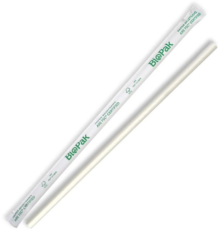 BIOPAK BioStraws Standard Paper White Wrapped (2500)