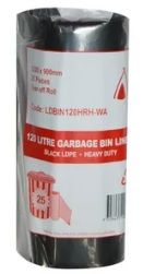 Garbage Bag 120L 900 x 1200mm Black HD Roll 4x25