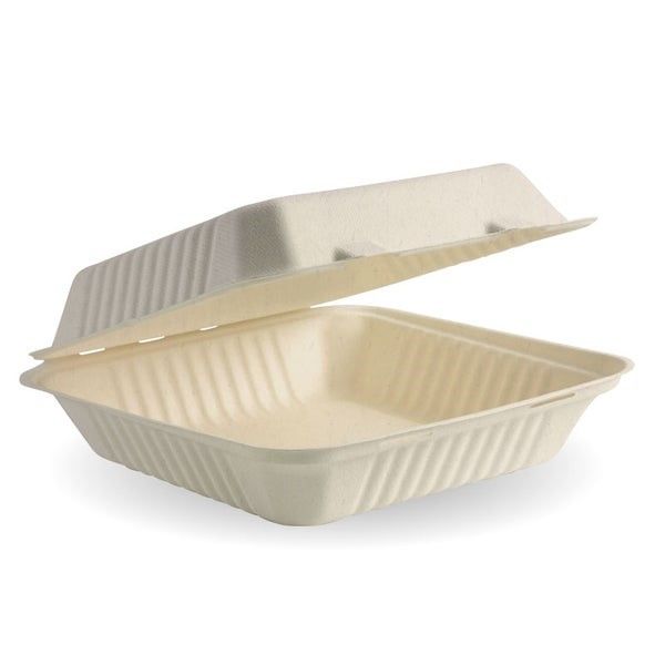 BIOPAK Clamshell Dinner Natural 230 x 230 x 80mm 2 x 100 B-HL-91-N