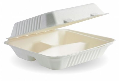 BIOPAK Clamshell Dinner 3 Compartment White 229 x 229 x 81mm 2 x 100