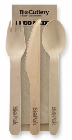 BIOPAK Wooden Knife/Fork/Spoon/Napkin 16cm 4x100