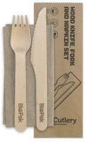 BIOPAK Coated Wooden Napkin/Knife/Fork 16cm 4 x 100