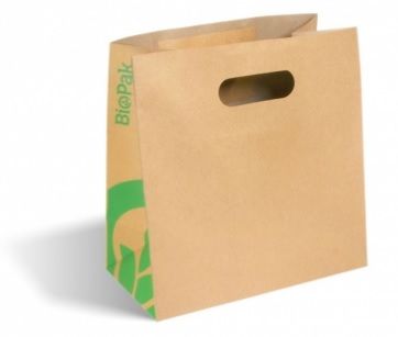 BIOPAK Die Cut Handle Kraft Paper Bag Small 270x145x280mm (250)