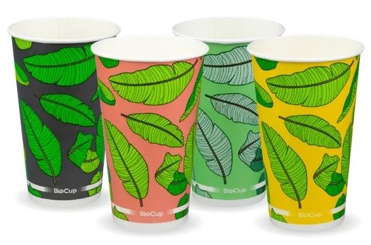 BIOPAK Mixed Colour Leaf Design Cold Paper BioCup 16oz 20 x 50