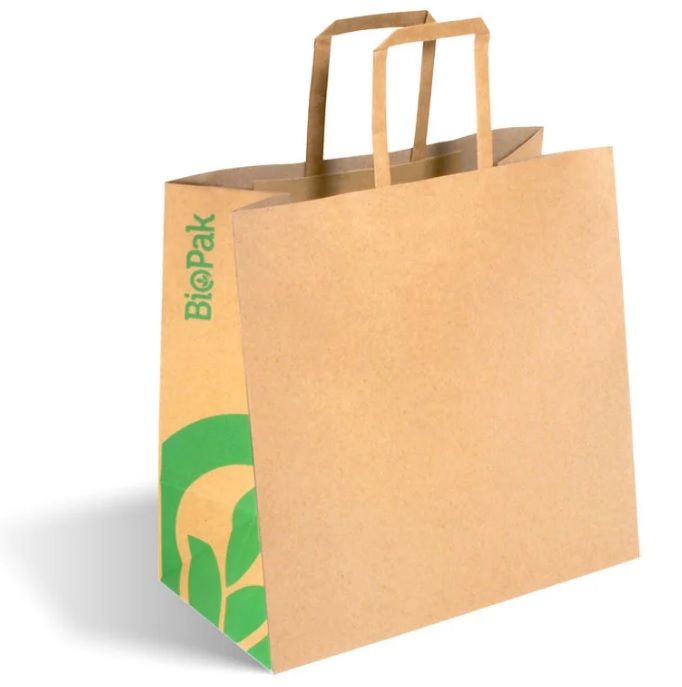 BIOPAK Flat Handle Kraft Paper Bag Small (250)