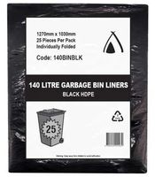 Garbage Bag 140L 1270 x 1030mm Black HD 4x50