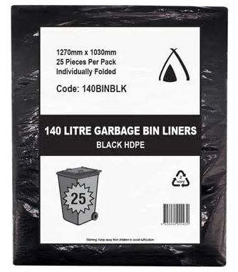 Garbage Bag 140L 1270 x 1030mm Black HD 4x50