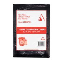 Garbage Bag 73L 760 x 920mm Black HD Flatpack 10x25