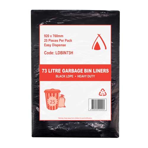 Garbage Bag 73L 760 x 920mm Black HD Flatpack 10x25