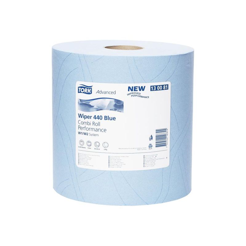 TORK Heavy Duty Industrial Wiping Paper Blue Combi Roll 3 Ply W1/W2 2 x 350