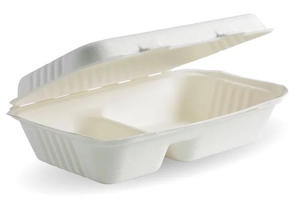 BIOPAK Clamshell Snack 2 Compartment White 2 x 125 B-HL-96-2