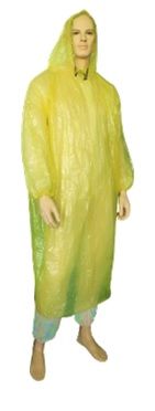 Disposable Poncho with Hood Universal Size Yellow 10x20