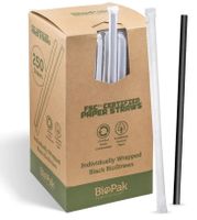 BIOPAK BioStraws 7 x 210mm Paper Black Wrapped (2500)