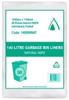 Garbage Bag 140L 1250 x 1100mm Natural HD 4 x 50