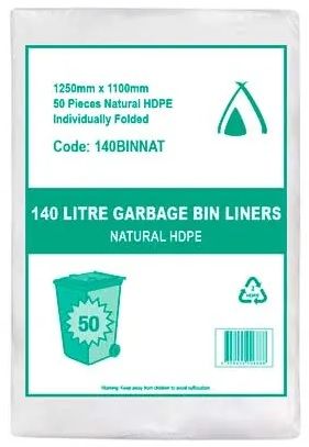Garbage Bag 140L 1250 x 1100mm Natural HD 4 x 50