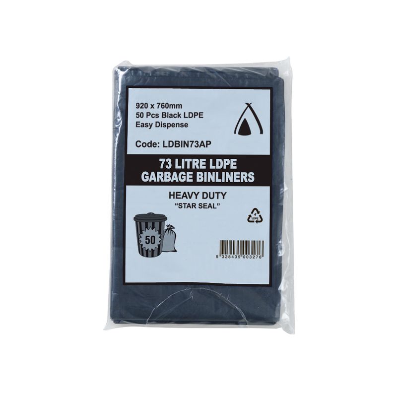 Garbage Bag 73L 760 x 920mm Black AP 5x50