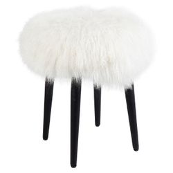 Dixie Stool - White Mongolian Fur