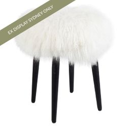 Dixie Stool - White Mongolian Fur - OUTLET NSW