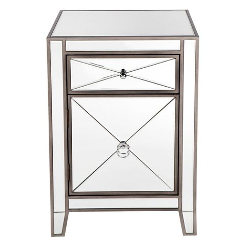 Apolo Mirrored Bedside Table - Antique Silver