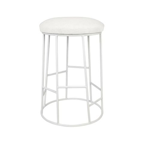Aiden White Steel Kitchen Stool - Natural Linen