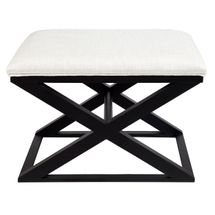 Spencer Black Timber Stool - Natural Linen