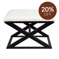 Spencer Black Timber Stool - Natural Linen