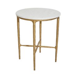 Heston Round Marble Side Table - Brass