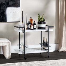 Franklin White Marble Bar Cart - Black