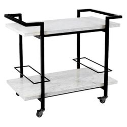 Franklin White Marble Bar Cart - Black