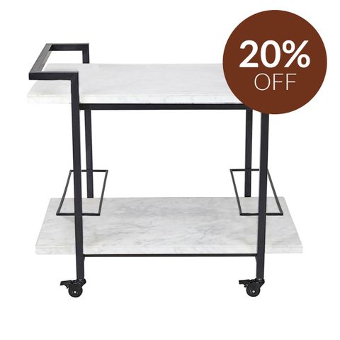 Franklin White Marble Bar Cart - Black