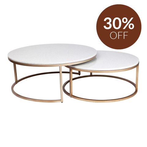 Chloe Stone Nesting Coffee Tables - Antique Gold