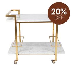 Franklin White Marble Bar Cart - Gold