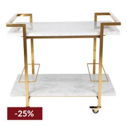 Franklin White Marble Bar Cart - Gold