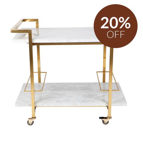 Franklin White Marble Bar Cart - Gold
