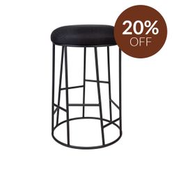 Aiden Black Steel Kitchen Stool - Black Linen