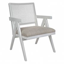 The Imperial White Rattan Arm Chair - Natural Linen